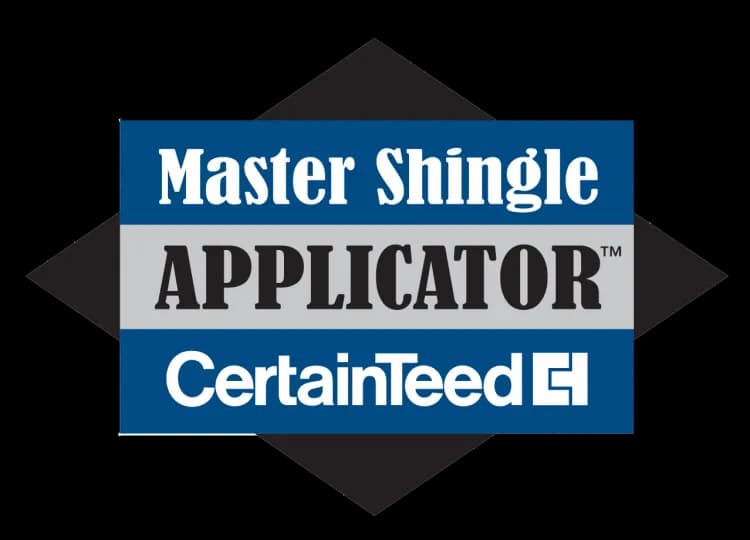 A "Master Shingle Applicator" logo badge from CertainTeed.
