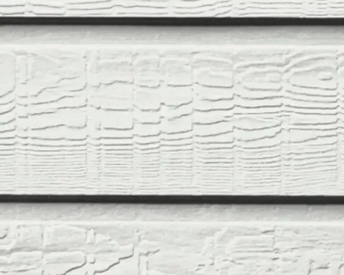 A white swatch of the Colonial Roughsawn James Hardie HardiePlank Lap Siding.