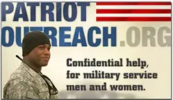 A badge for the Patriot Outreach organization.